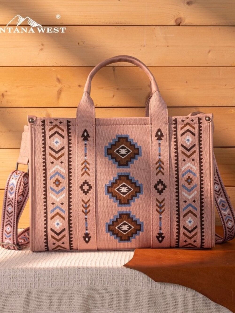Montana West Aztec Retro Arrows Dual Sided Print Large Tote/Crossbody Pink